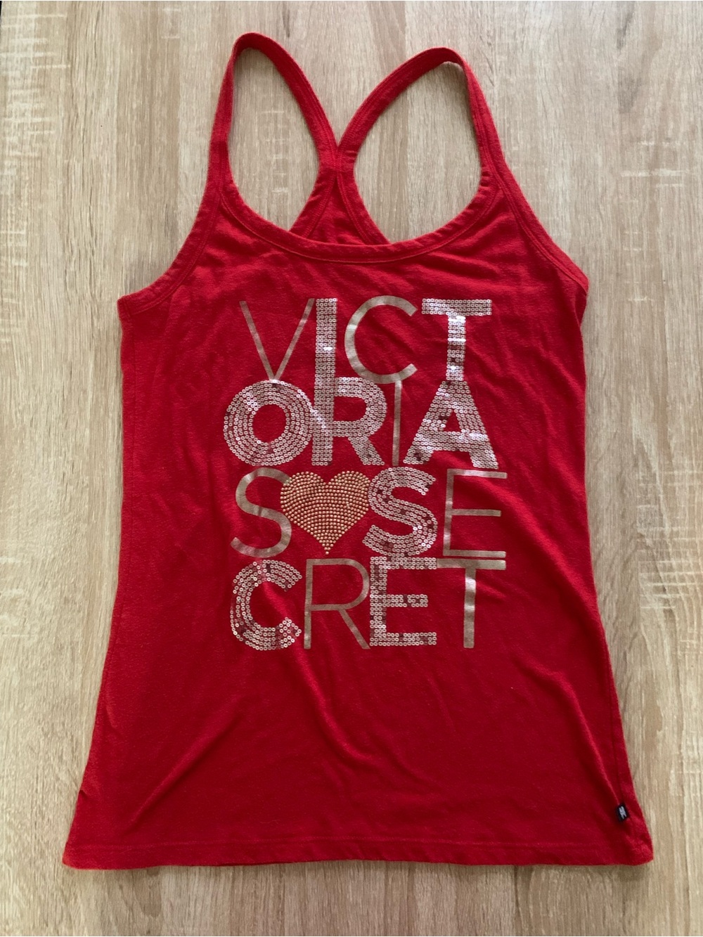 Victoria's Secret Red Racerback Tank with Rhinestone Logo